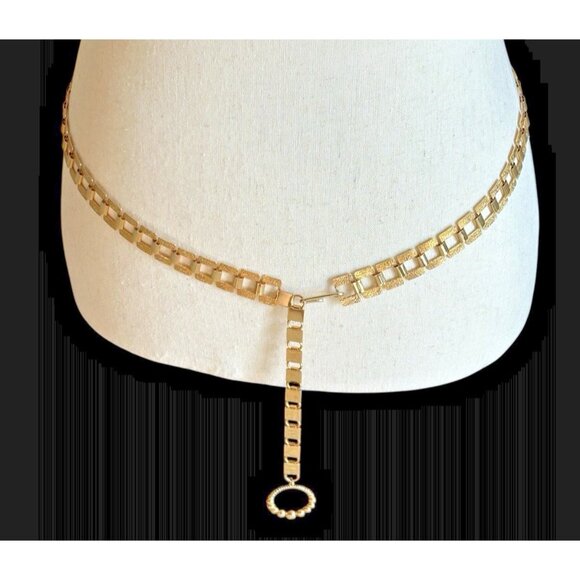 Vintage Chain Belt Gold Tone Rectangle Textured Links Size 38" Mid Century Mod - Picture 1 of 10